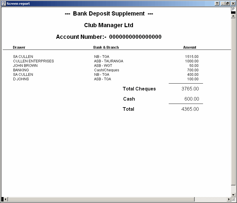 bank deposit report